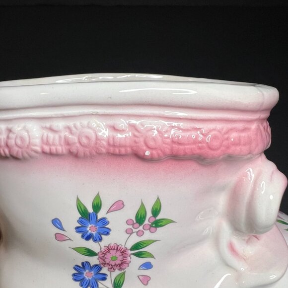 Vintage R.B.C. Ceramic Pink White & Blue Floral Boot Flowerpot Planter 4.25" - Picture 6 of 9